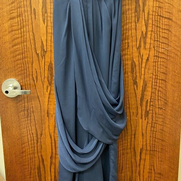 WHITE by Vera‎ Wang strapless navy chiffon greco inspired bridesmaid dress - Picture 8 of 10